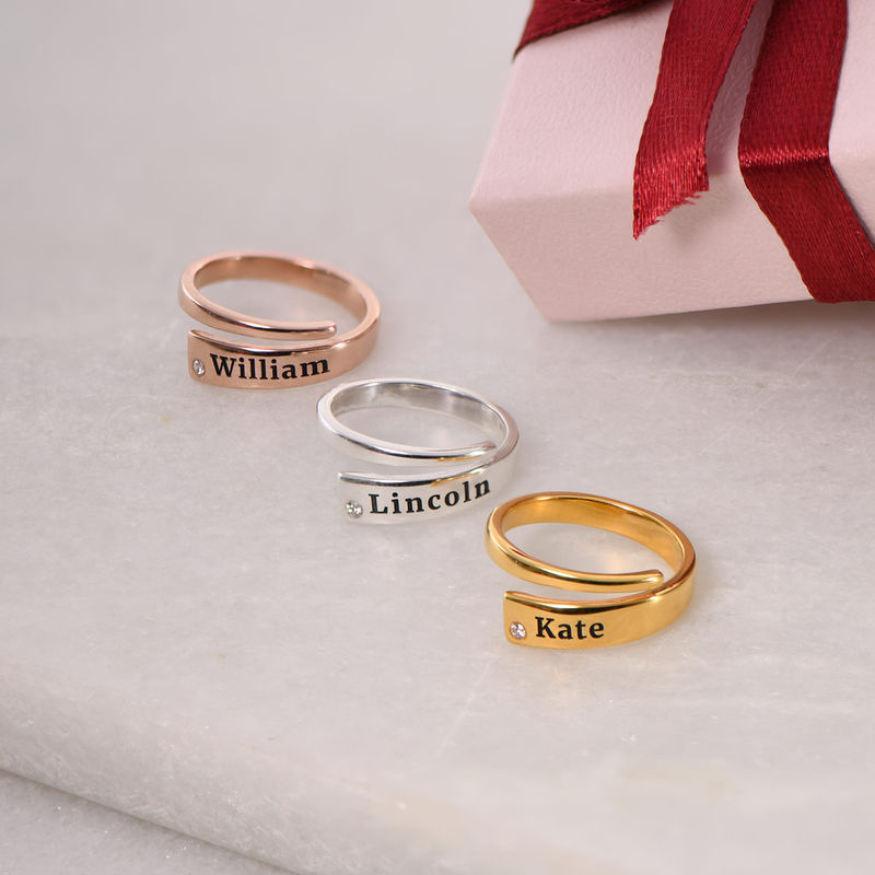 Custom Wrap Name Ring with Cubic Zirconia in Silver-3 product photo