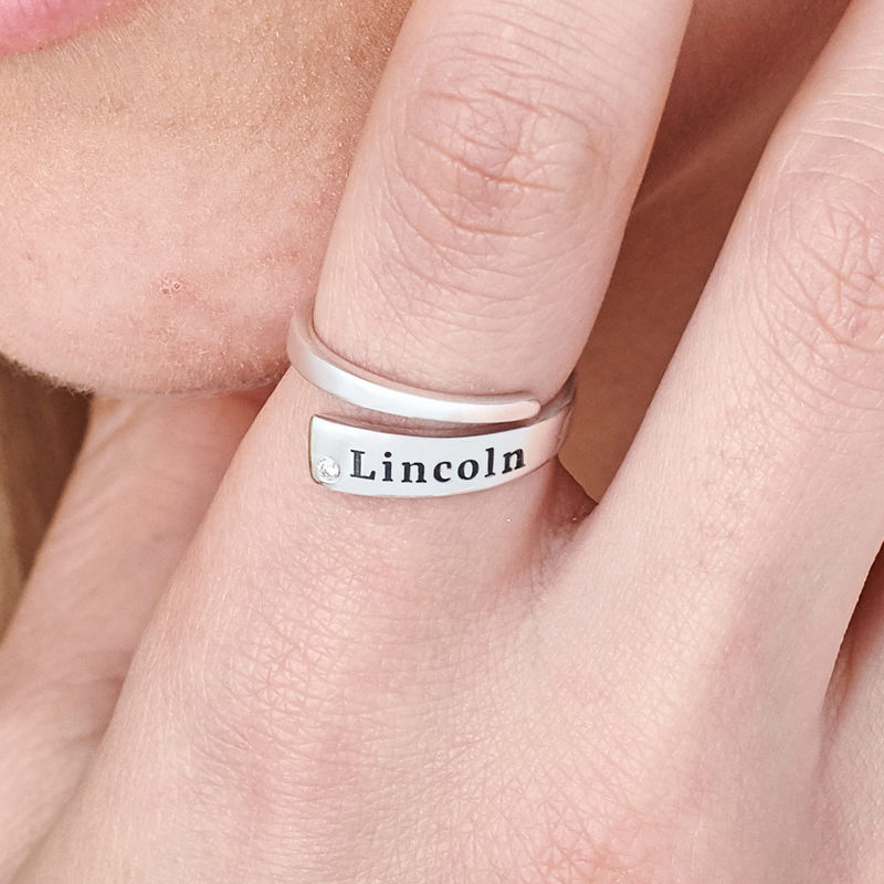 Custom Wrap Name Ring with Cubic Zirconia in Silver-5 product photo