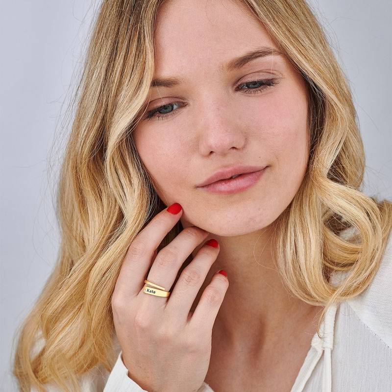Custom Wrap Name Ring with Diamond in Gold Plating-3 product photo