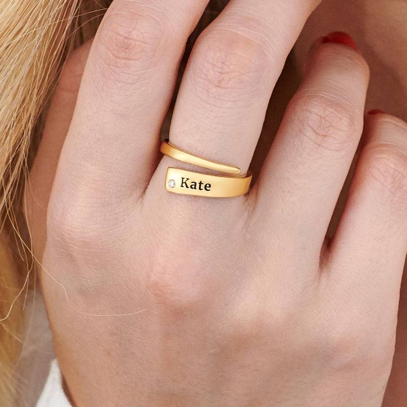 Custom Wrap Name Ring with Diamond in Gold Plating-4 product photo