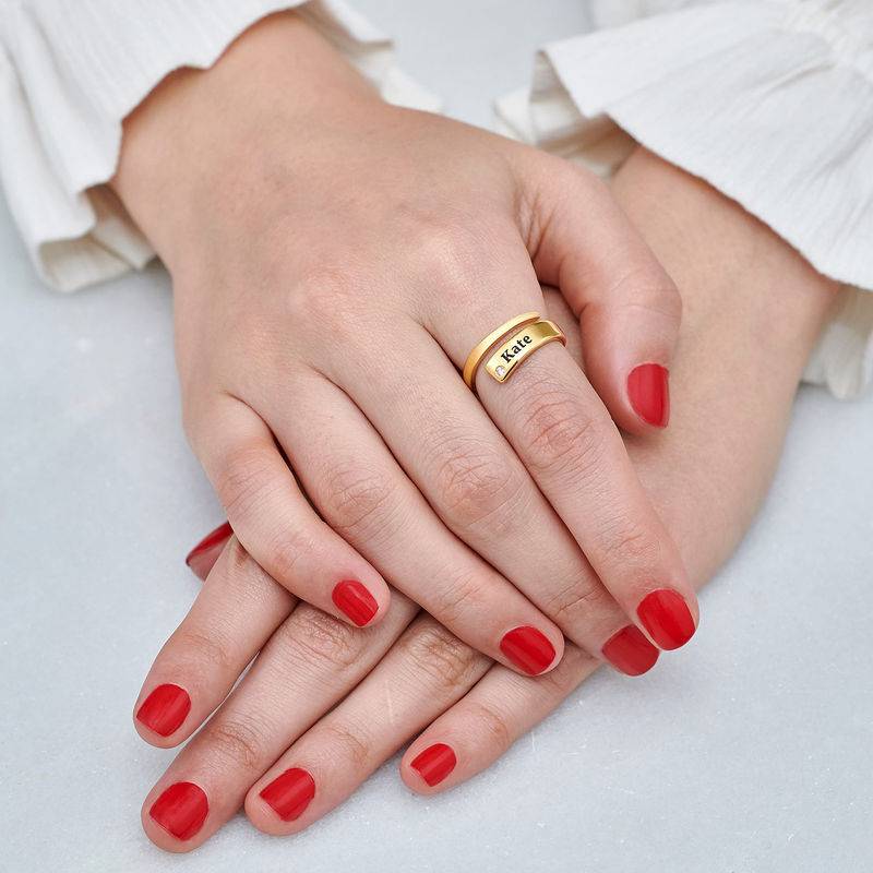 Custom Wrap Name Ring with Diamond in Gold Plating-5 product photo