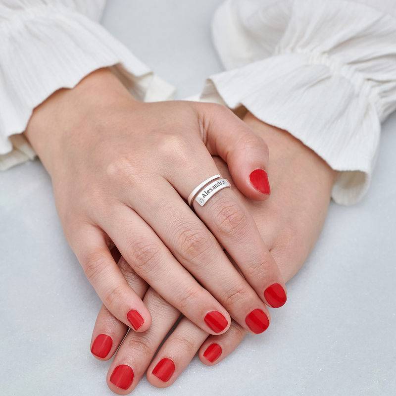 Custom Wrap Name Ring with Diamond in Silver-5 product photo