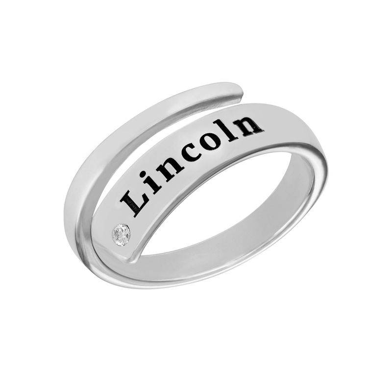 Custom Wrap Name Ring with Diamond in Silver-1 product photo