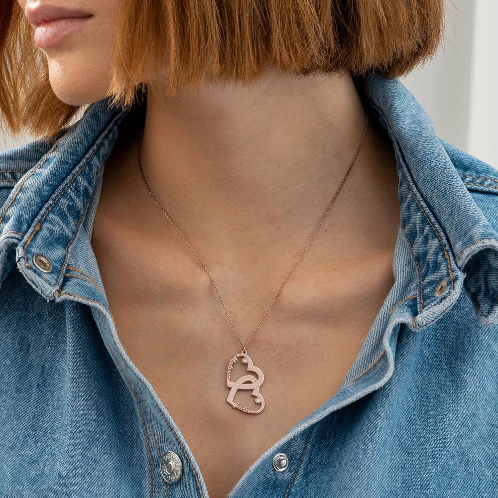 Diamond Heart in Heart Necklace in 18k Rose Gold Plating-3 product photo