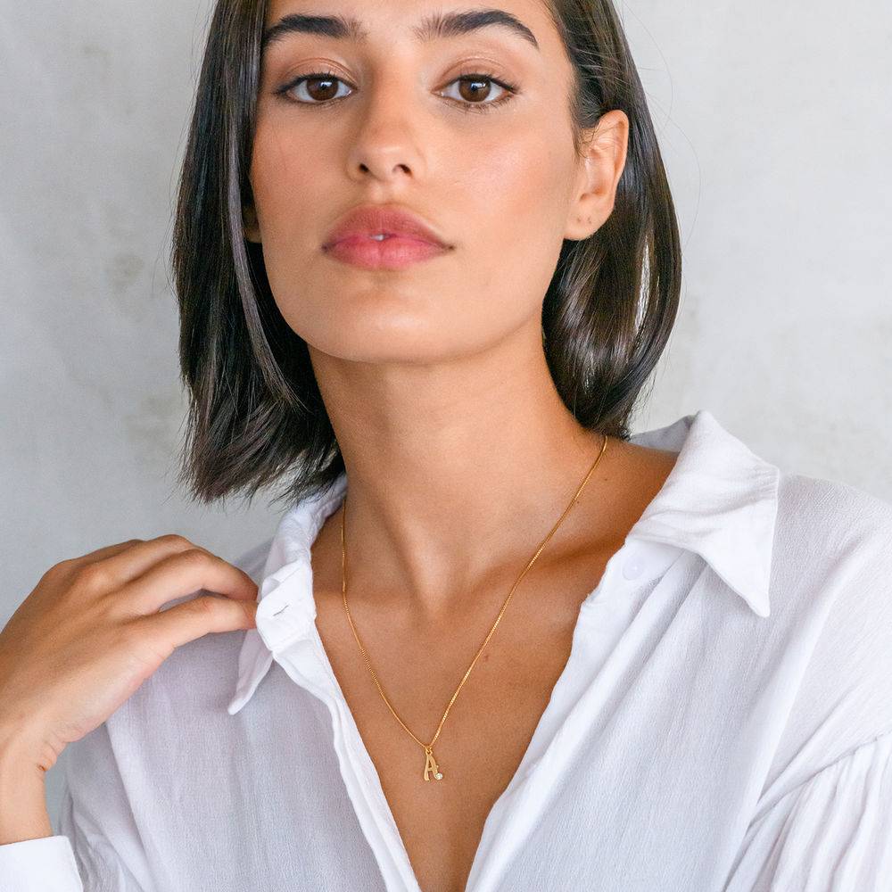 Diamond initial necklace in 18K Gold Plating-3 product photo