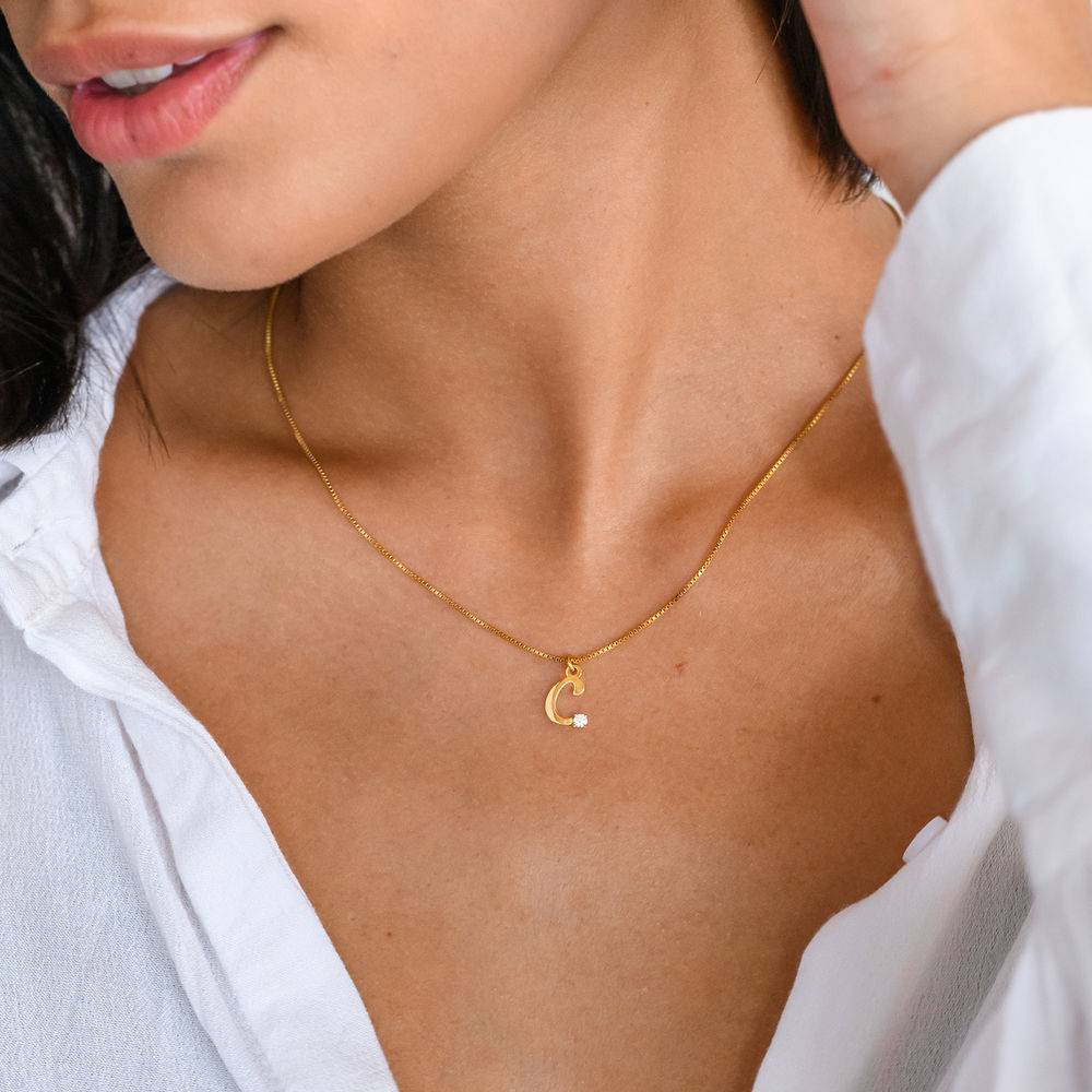 Diamond initial necklace in 18K Gold Vermeil-2 product photo