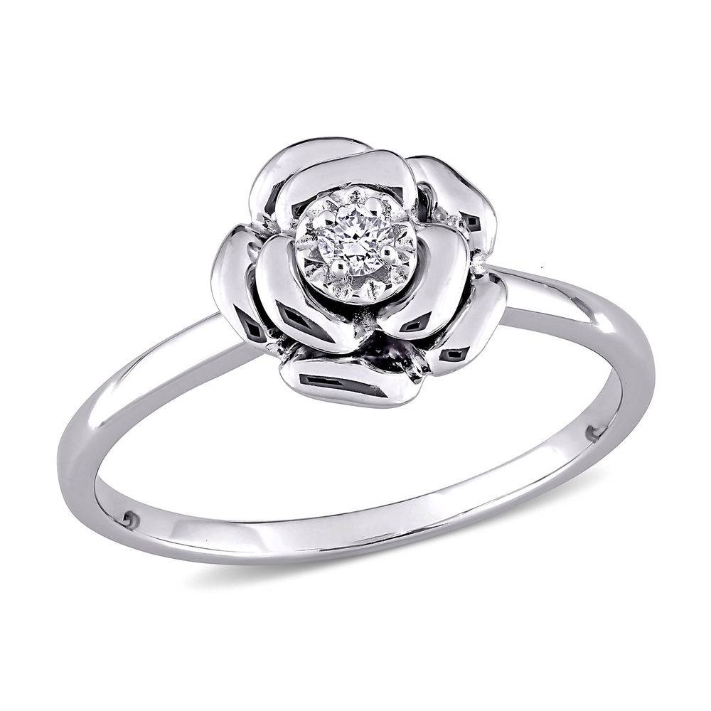 Diamond Rose Flower Ring in Sterling Silver-1 product photo