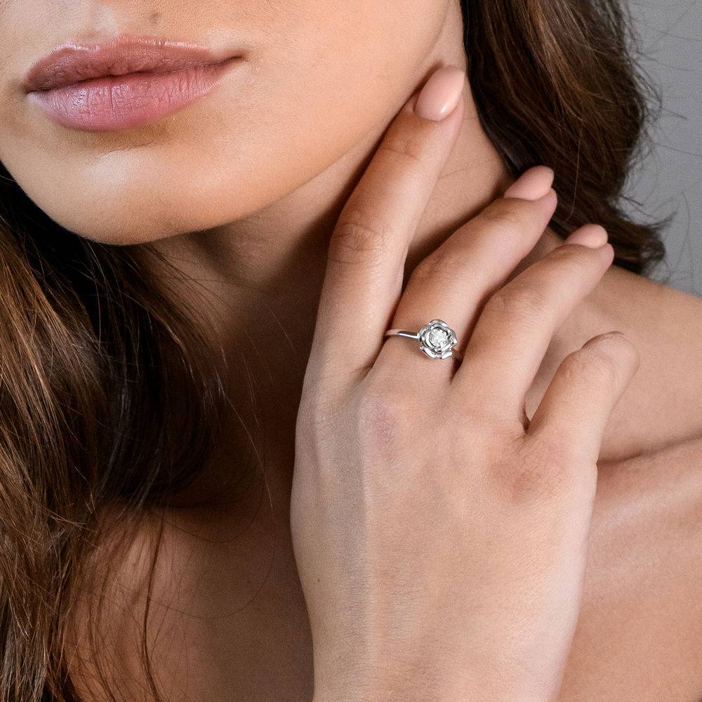 Diamond Rose Flower Ring in Sterling Silver-4 product photo