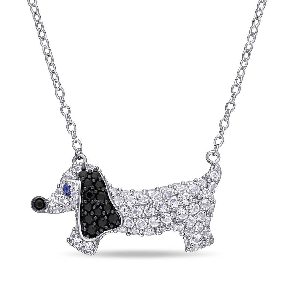 Dog Necklace with Lab-Created Blue and White Sapphire & Black Spinel in Sterling Silver-1 product photo