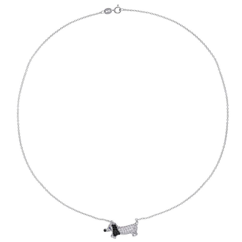 Dog Necklace with Lab-Created Blue and White Sapphire & Black Spinel in Sterling Silver-2 product photo