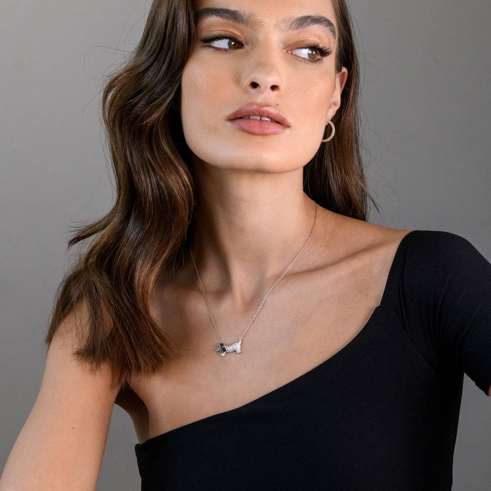 Dog Necklace with Lab-Created Blue and White Sapphire & Black Spinel in Sterling Silver-4 product photo