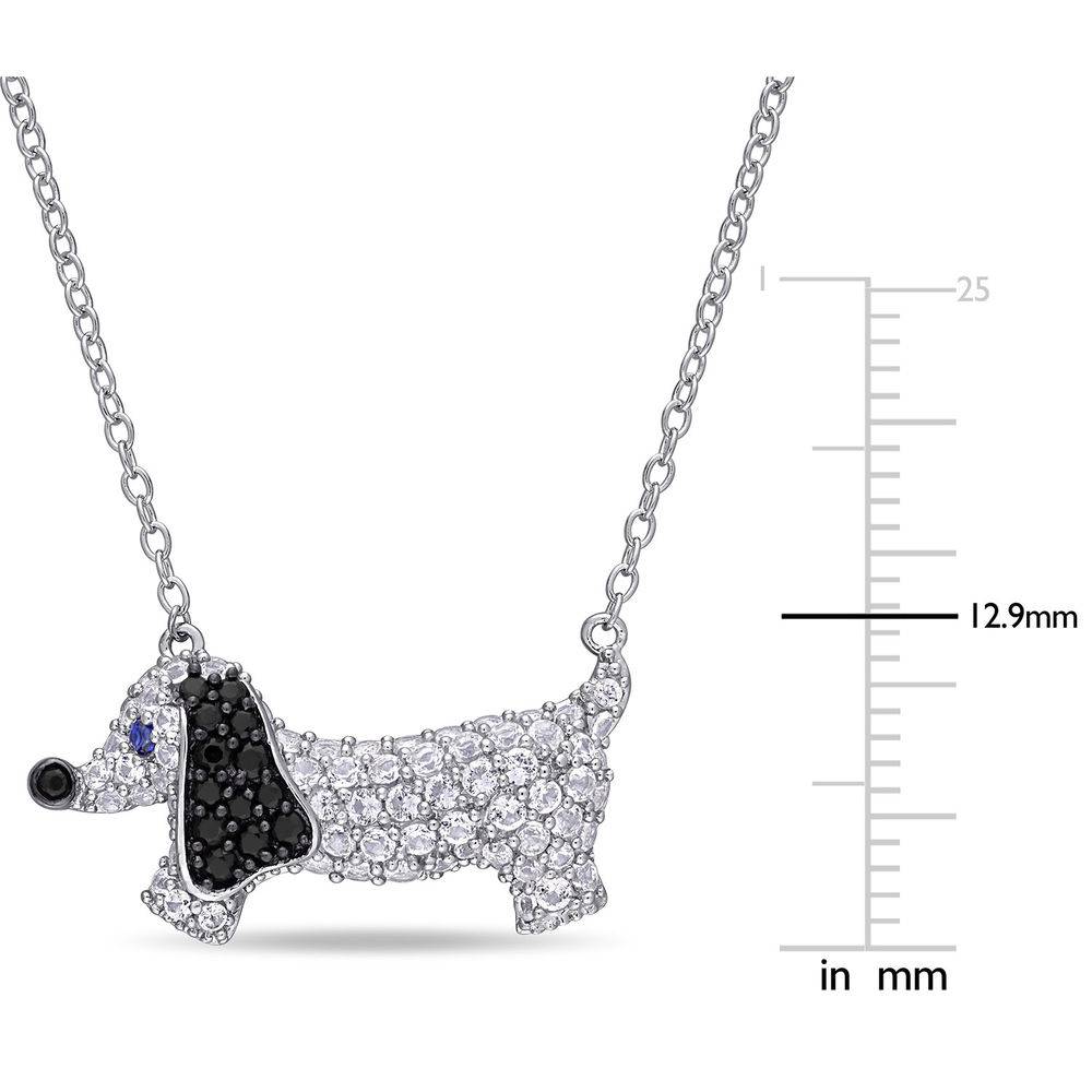 Dog Necklace with Lab-Created Blue and White Sapphire & Black Spinel in Sterling Silver-5 product photo