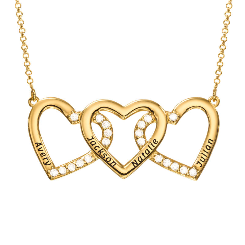 Engraved 3 Heart Pendant Necklace in Gold Vermeil-1 product photo