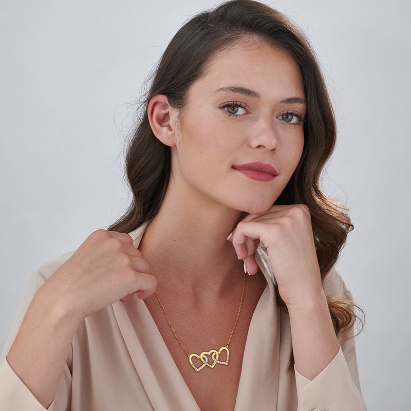 Engraved 3 Heart Pendant Necklace in Gold Vermeil-2 product photo