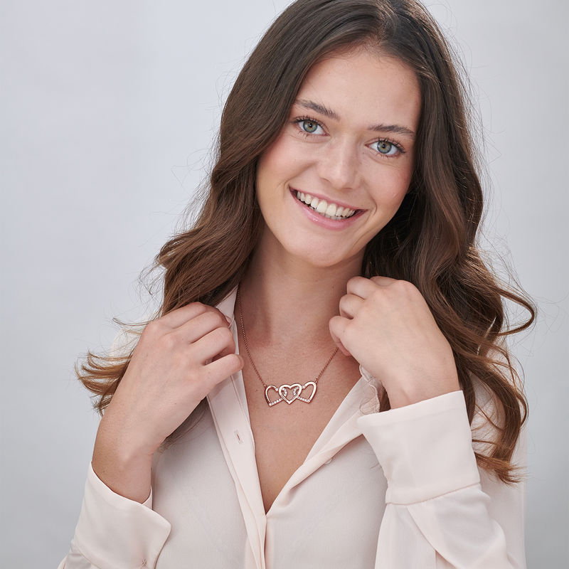 Engraved 3 Hearts Pendant Necklace in Rose Gold Plating-2 product photo