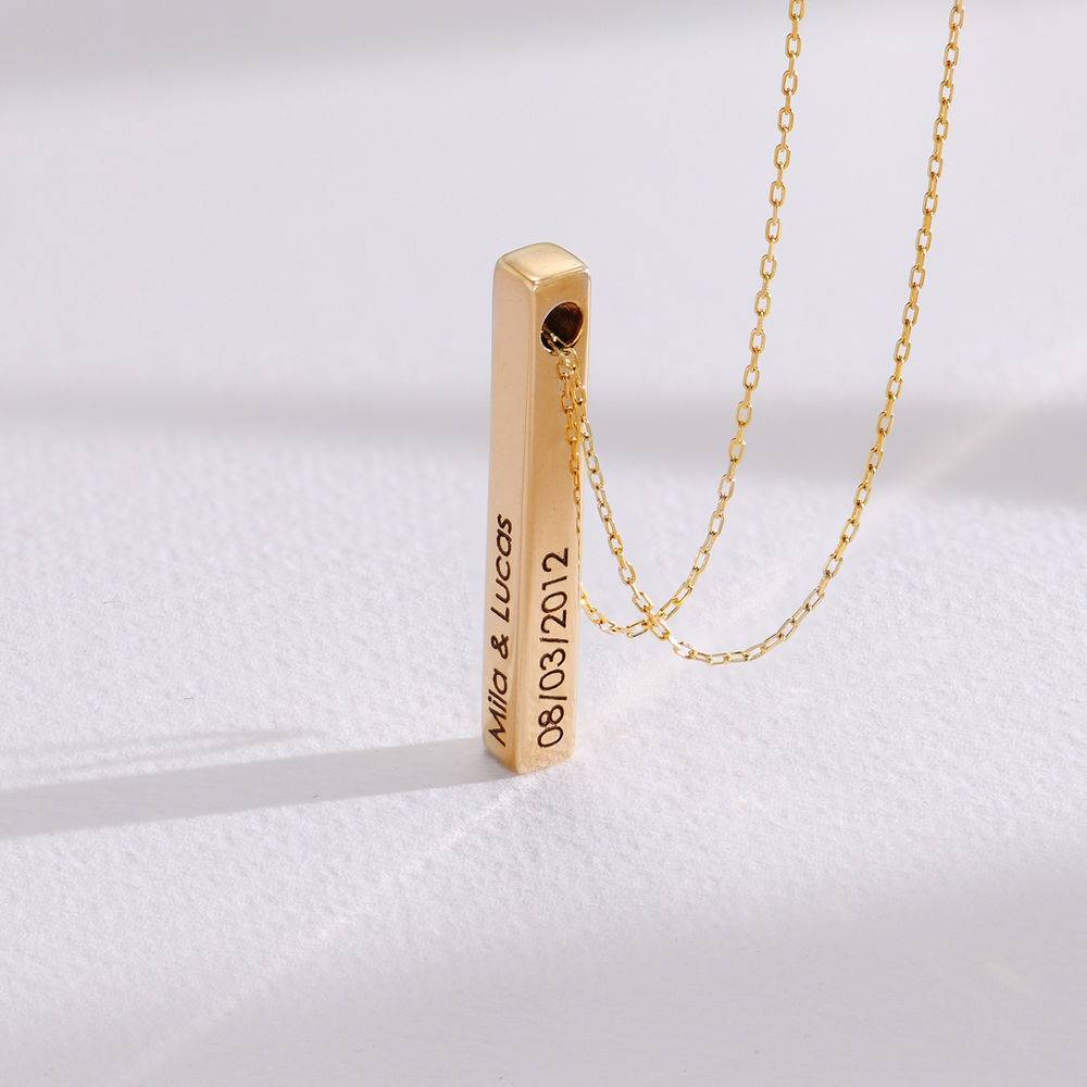 Engraved 3D Bar Necklace in 10K Gold-3 product photo