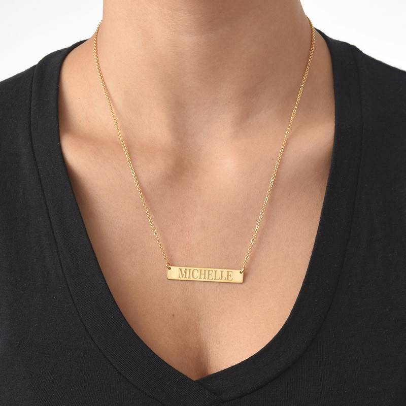 Engraved Bar Necklace in 18k Gold Plating-2 product photo