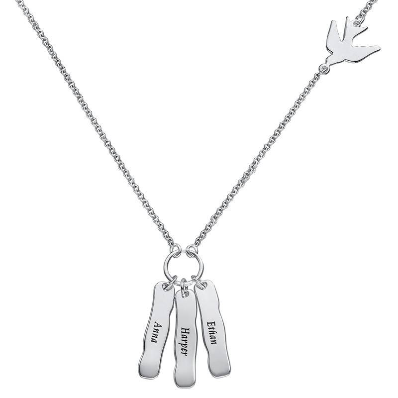 Engraved Bar Necklace with Bird Charm-1 product photo