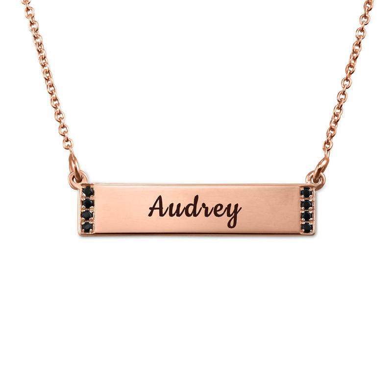 Engraved Bar Necklace with Black Diamond in Rose Gold Plating product photo