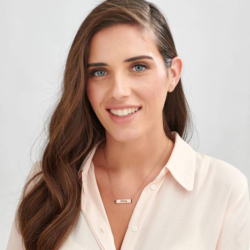 Engraved Bar Necklace with Black Diamond in Rose Gold Plating product photo