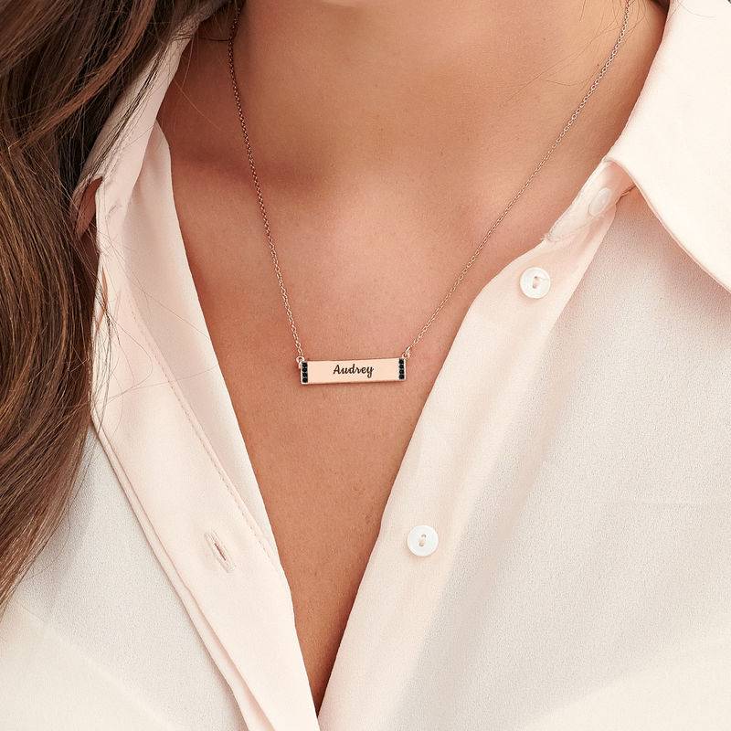 Engraved Bar Necklace with Black Diamond in Rose Gold Plating product photo