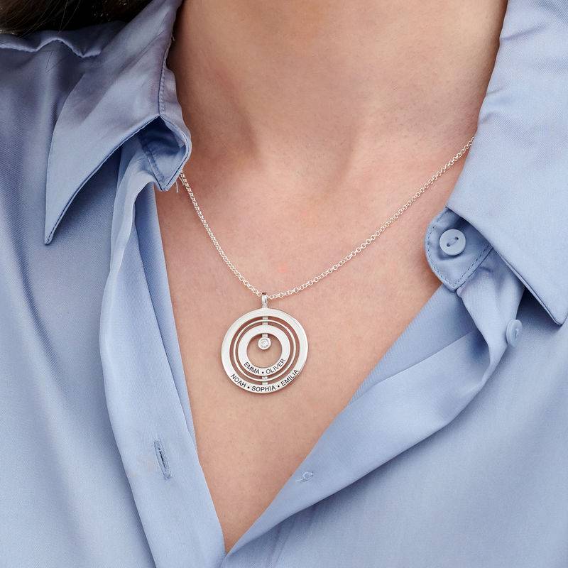 Engraved Circle of Life Necklace in Sterling Silver with Diamond-3 product photo