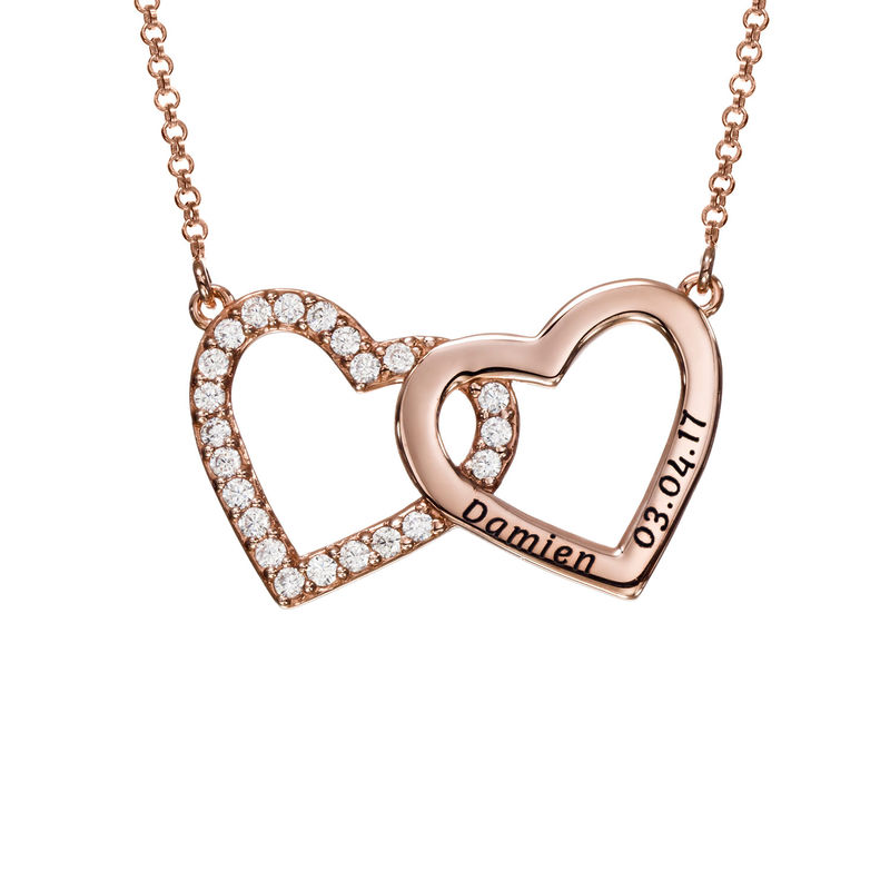 Engraved Double Heart Necklace in Rose Gold Plating-1 product photo