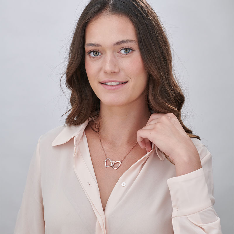 Engraved Double Heart Necklace in Rose Gold Plating-2 product photo