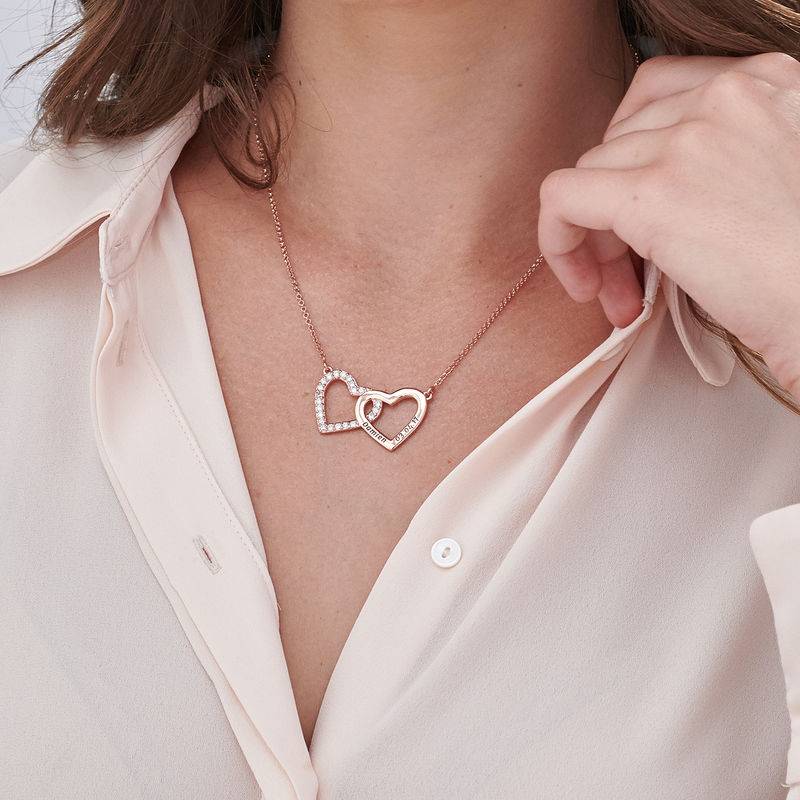 Engraved Double Heart Necklace in Rose Gold Plating-3 product photo