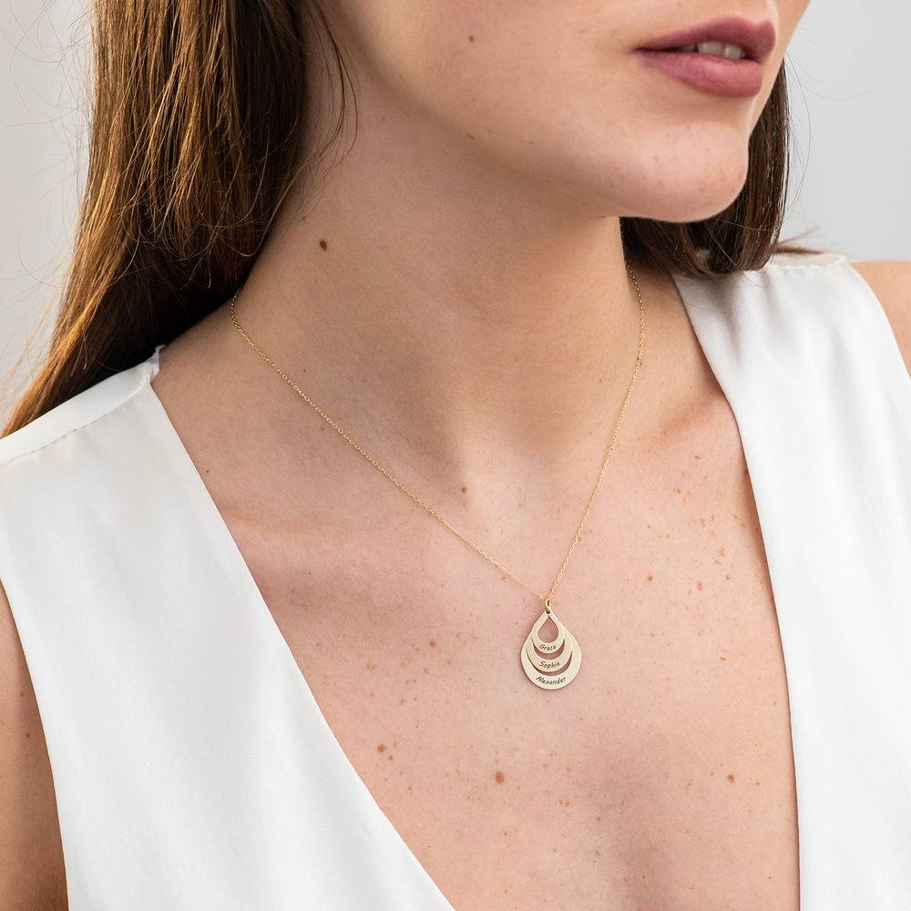 Engraved Family Necklace Drop Shaped in Gold 10K-3 product photo