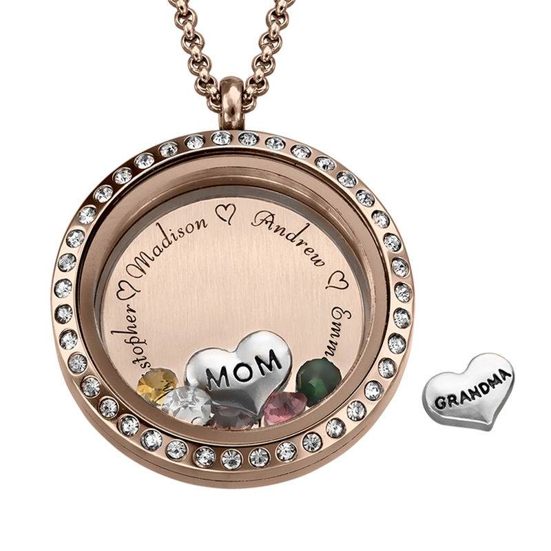 Engraved Floating Charms Locket with Rose Gold Plating - "For Mom or Grandma"-1 product photo
