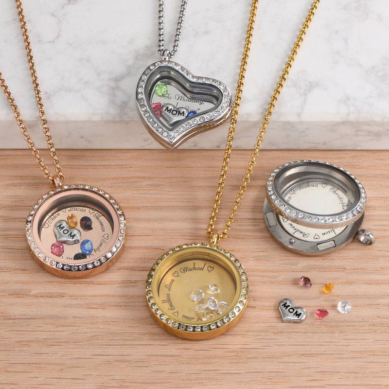 Engraved Floating Charms Locket with Rose Gold Plating - "For Mom or Grandma"-3 product photo