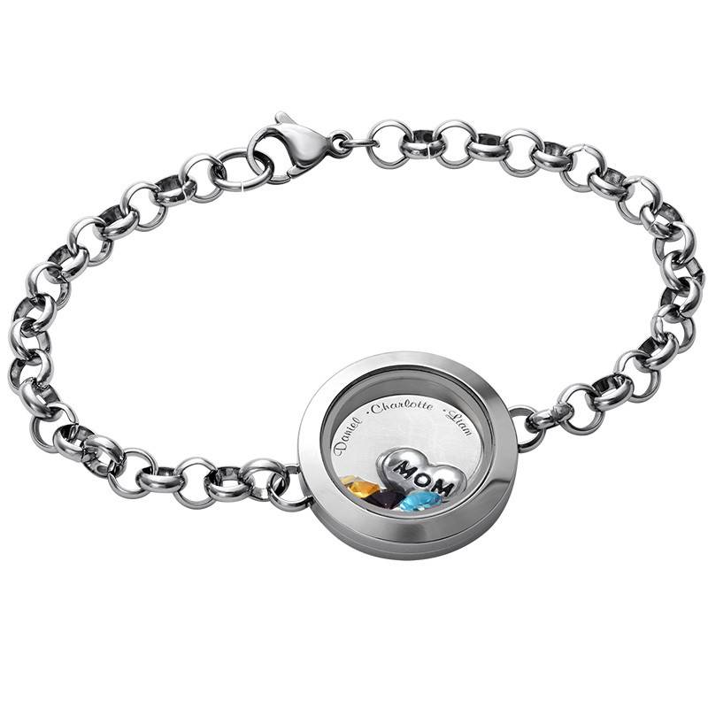 Engraved Floating Locket Stainless Steel Bracelet for Mom or Grandma-1 product photo