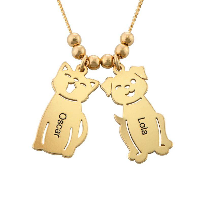Engraved Kids Charm with Cat and Dog Charm Necklace in Gold Plating-1 product photo