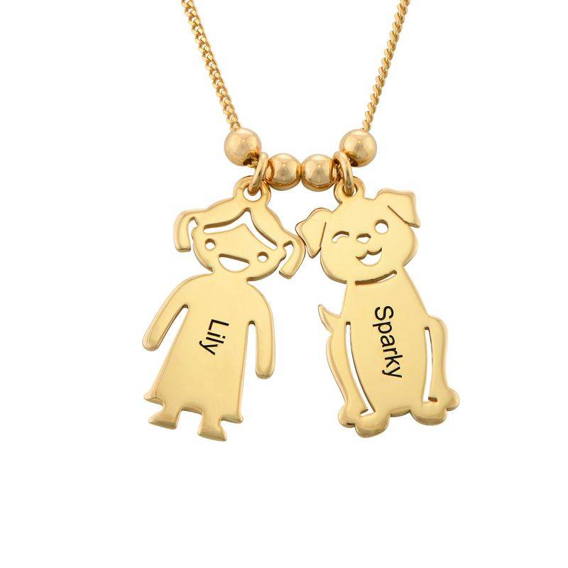 Engraved Kids Charm with Cat and Dog Charm Necklace in Gold Plating-2 product photo