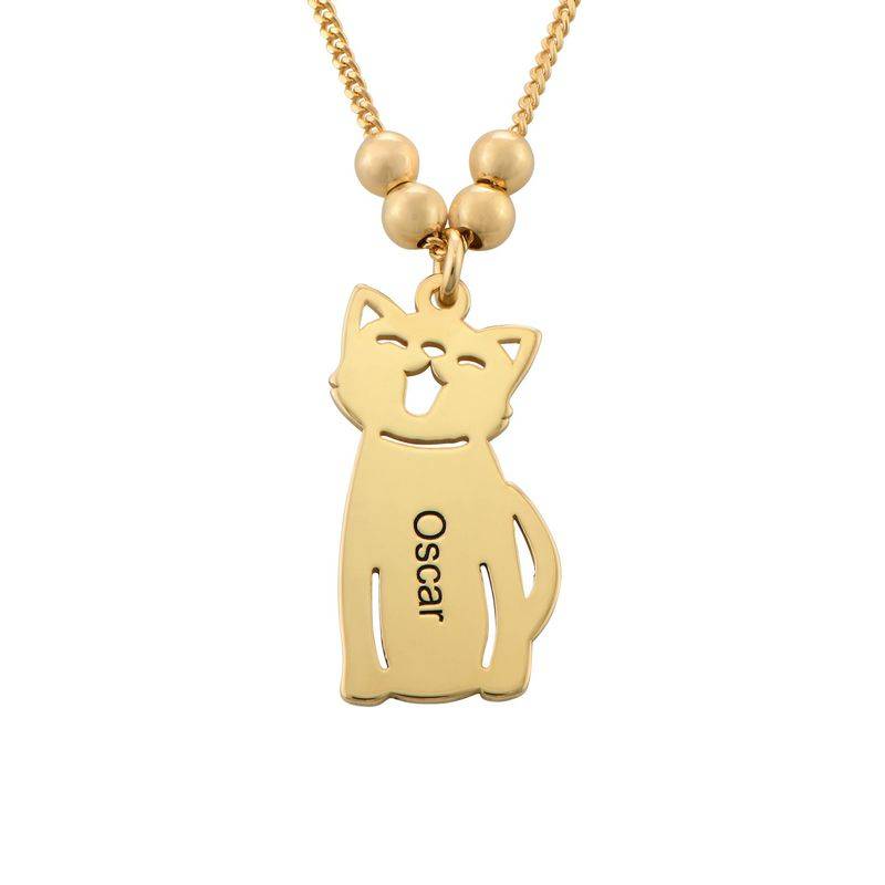 Engraved Kids Charm with Cat and Dog Charm Necklace in Gold Plating-3 product photo