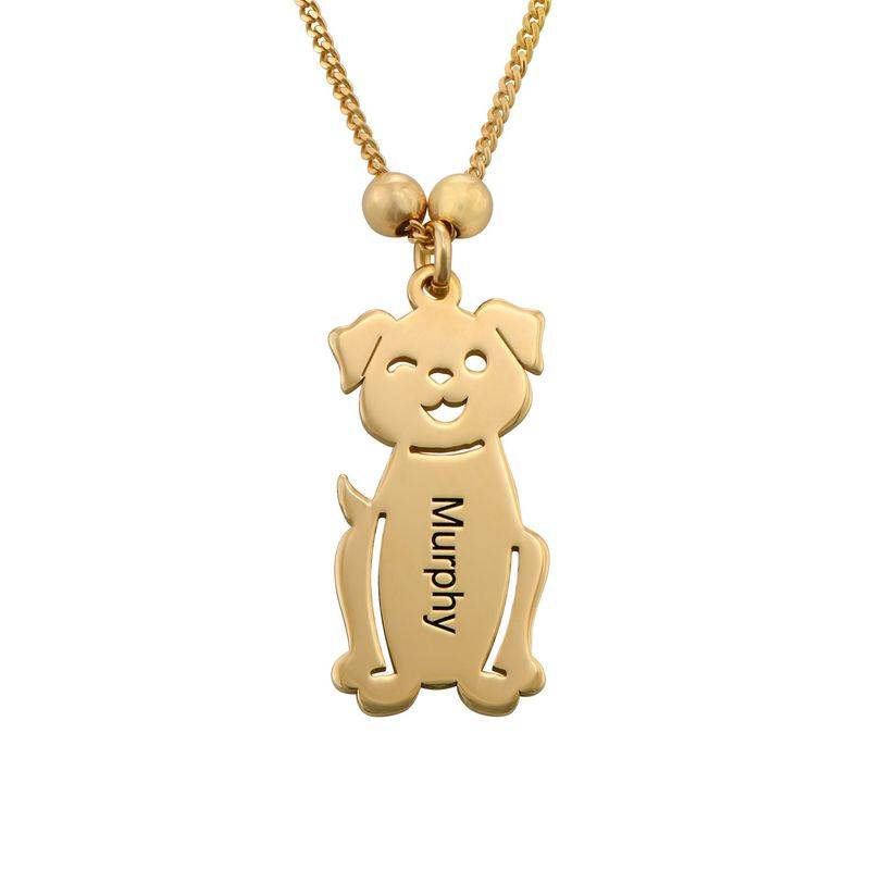 Engraved Kids Charm with Cat and Dog Charm Necklace in Gold Plating-4 product photo