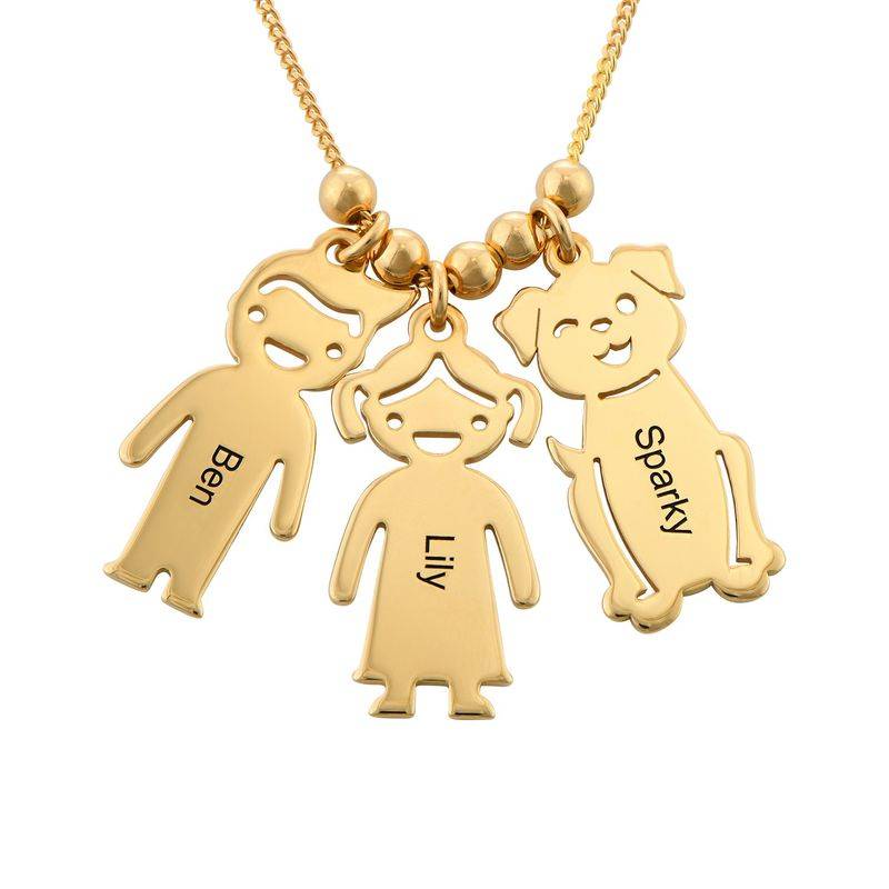 Engraved Kids Charm with Cat and Dog Charm Necklace in Gold Plating-5 product photo