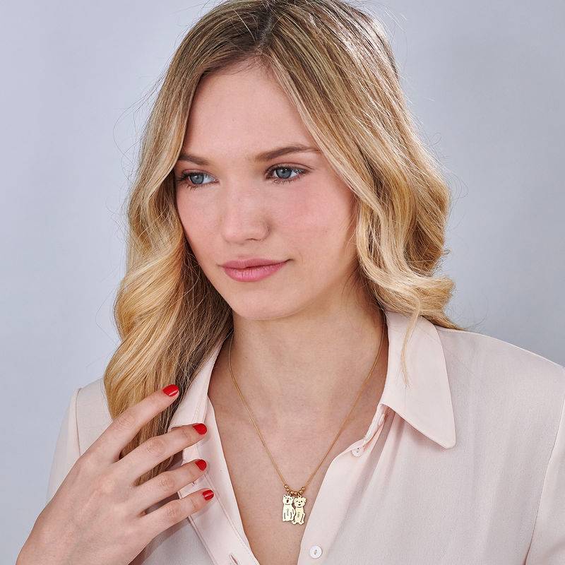 Engraved Kids Charm with Cat and Dog Charm Necklace in Gold Plating-7 product photo