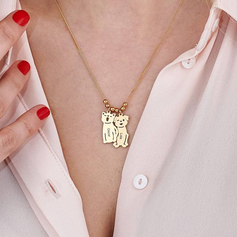 Engraved Kids Charm with Cat and Dog Charm Necklace in Gold Plating-8 product photo