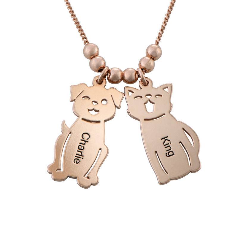 Engraved Kids Charm with Cat and Dog Charm Necklace in Rose Gold Plating-1 product photo