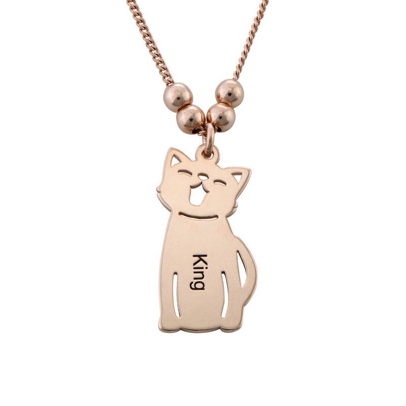 Engraved Kids Charm with Cat and Dog Charm Necklace in Rose Gold Plating-3 product photo