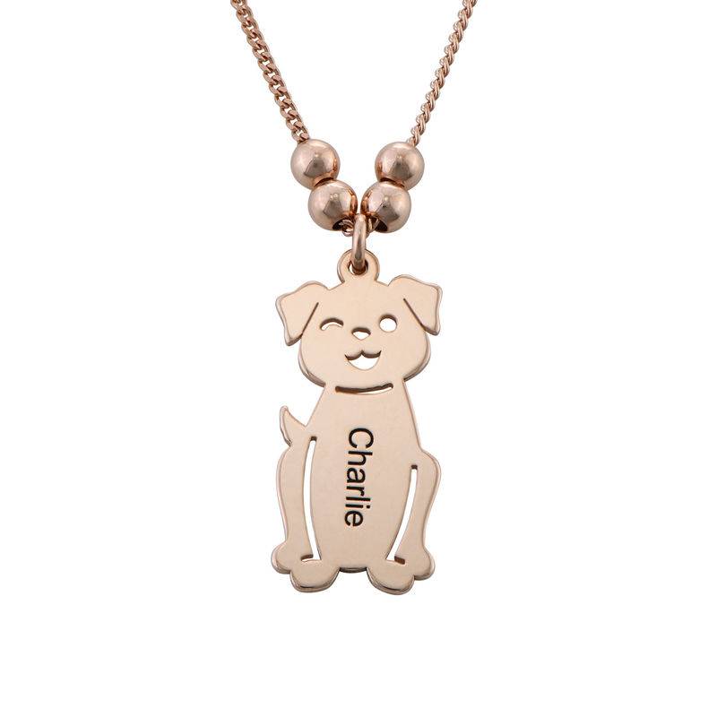 Engraved Kids Charm with Cat and Dog Charm Necklace in Rose Gold Plating-4 product photo