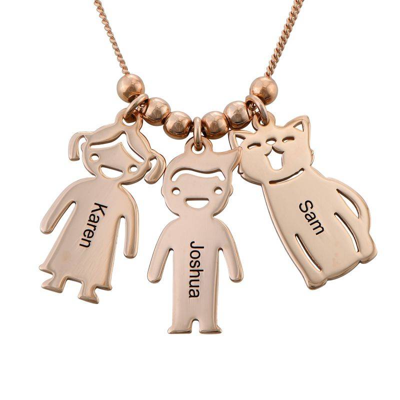 Engraved Kids Charm with Cat and Dog Charm Necklace in Rose Gold Plating-5 product photo