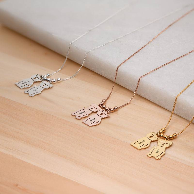 Engraved Kids Charm with Cat and Dog Charm Necklace in Rose Gold Plating-6 product photo