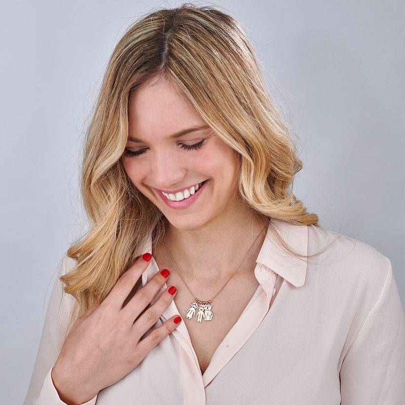 Engraved Kids Charm with Cat and Dog Charm Necklace in Rose Gold Plating-7 product photo