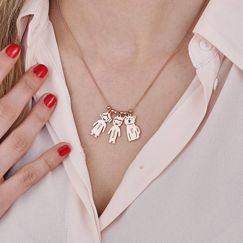 Engraved Kids Charm with Cat and Dog Charm Necklace in Rose Gold Plating-8 product photo