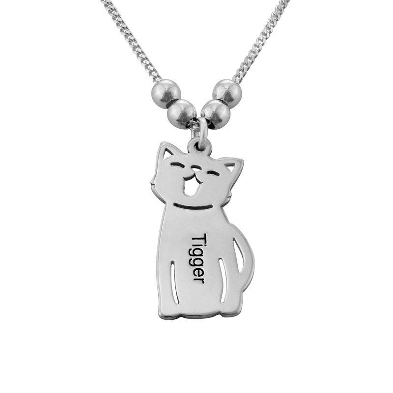 Engraved Kids Charm with Cat and Dog Charm Necklace in Silver-3 product photo
