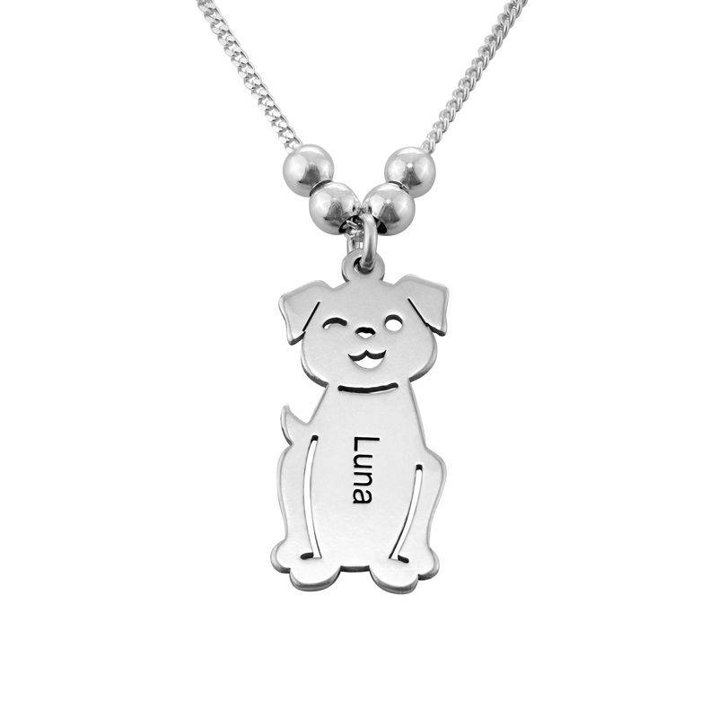 Engraved Kids Charm with Cat and Dog Charm Necklace in Silver-4 product photo