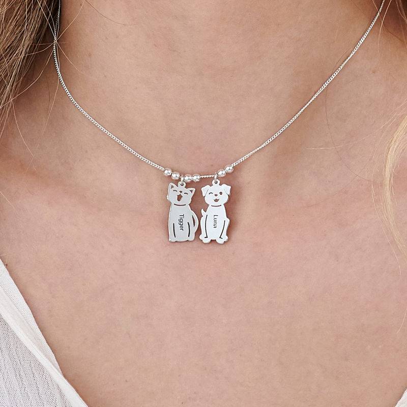 Engraved Kids Charm with Cat and Dog Charm Necklace in Silver-6 product photo